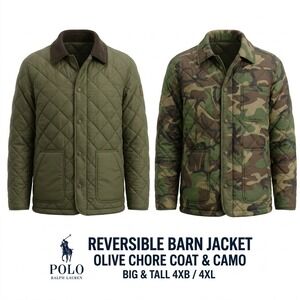 Polo‎ Ralph Lauren Reversible Quilted Barn Jacket Camo Olive Corduroy Mens 4XB
